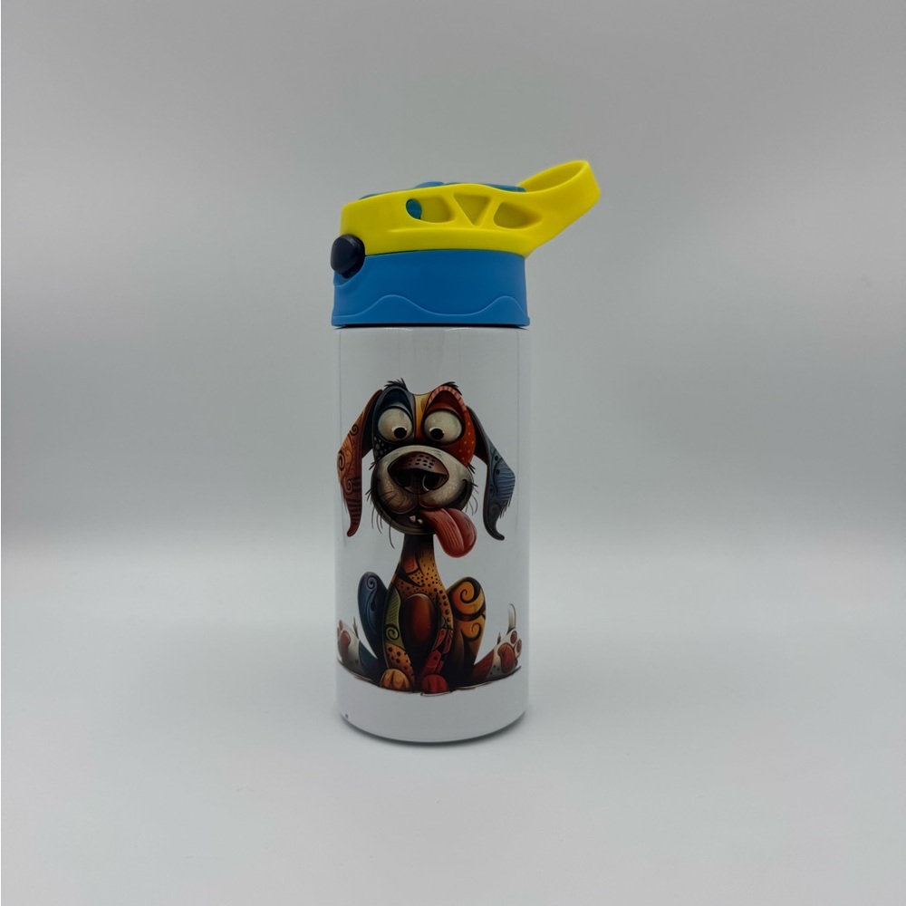 Colorful Dog Print 12oz Kids Flip Top Tumbler With Straw